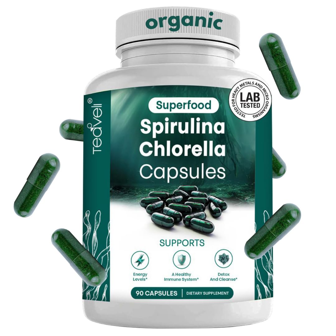 Bottle of Organic Spirulina & Chlorella Capsules (90 count)