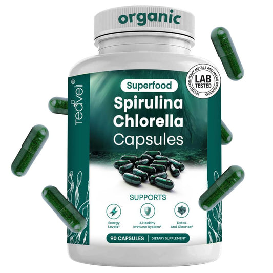 Bottle of Organic Spirulina & Chlorella Capsules (90 count)