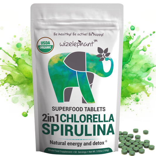 Organic spirulina and chlorella tablets, 50 servings