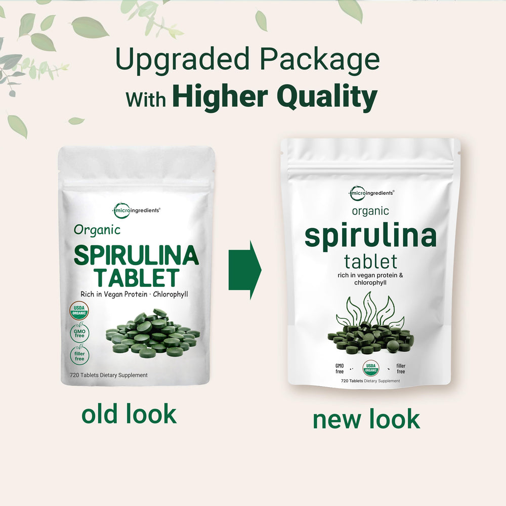 Nutrition facts and organic spirulina ingredients