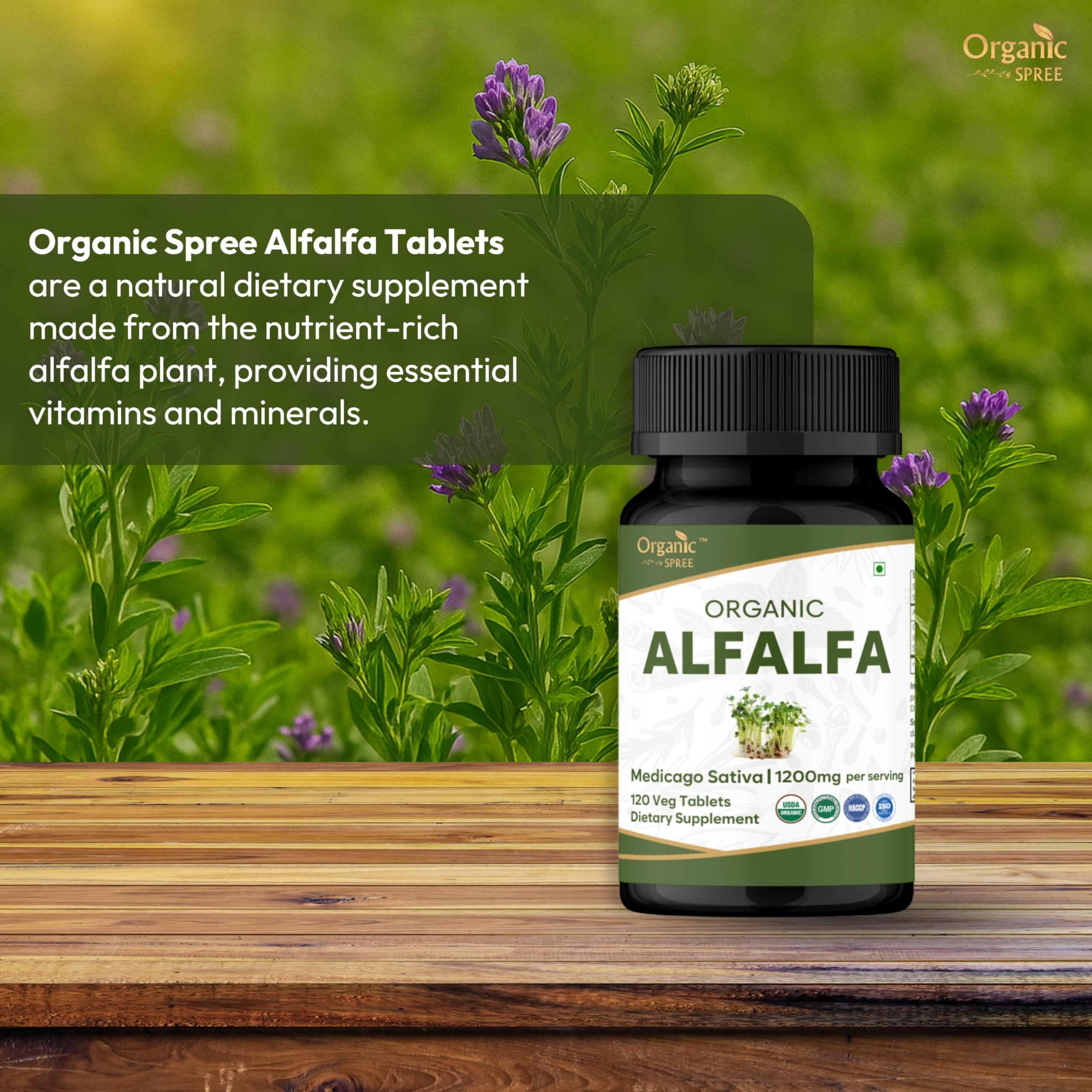 Alfalfa tablets stored in a cool, dry place