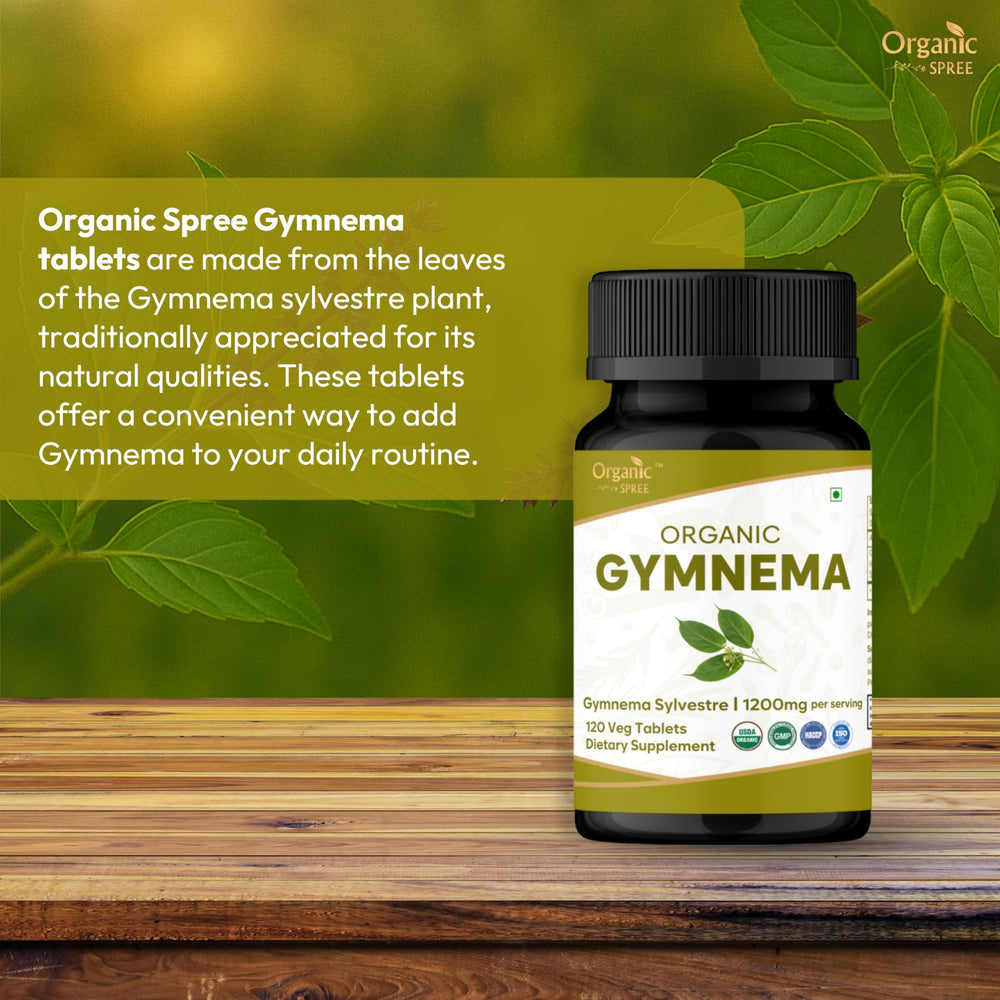 Gymnema supplement powder and tablets close-up