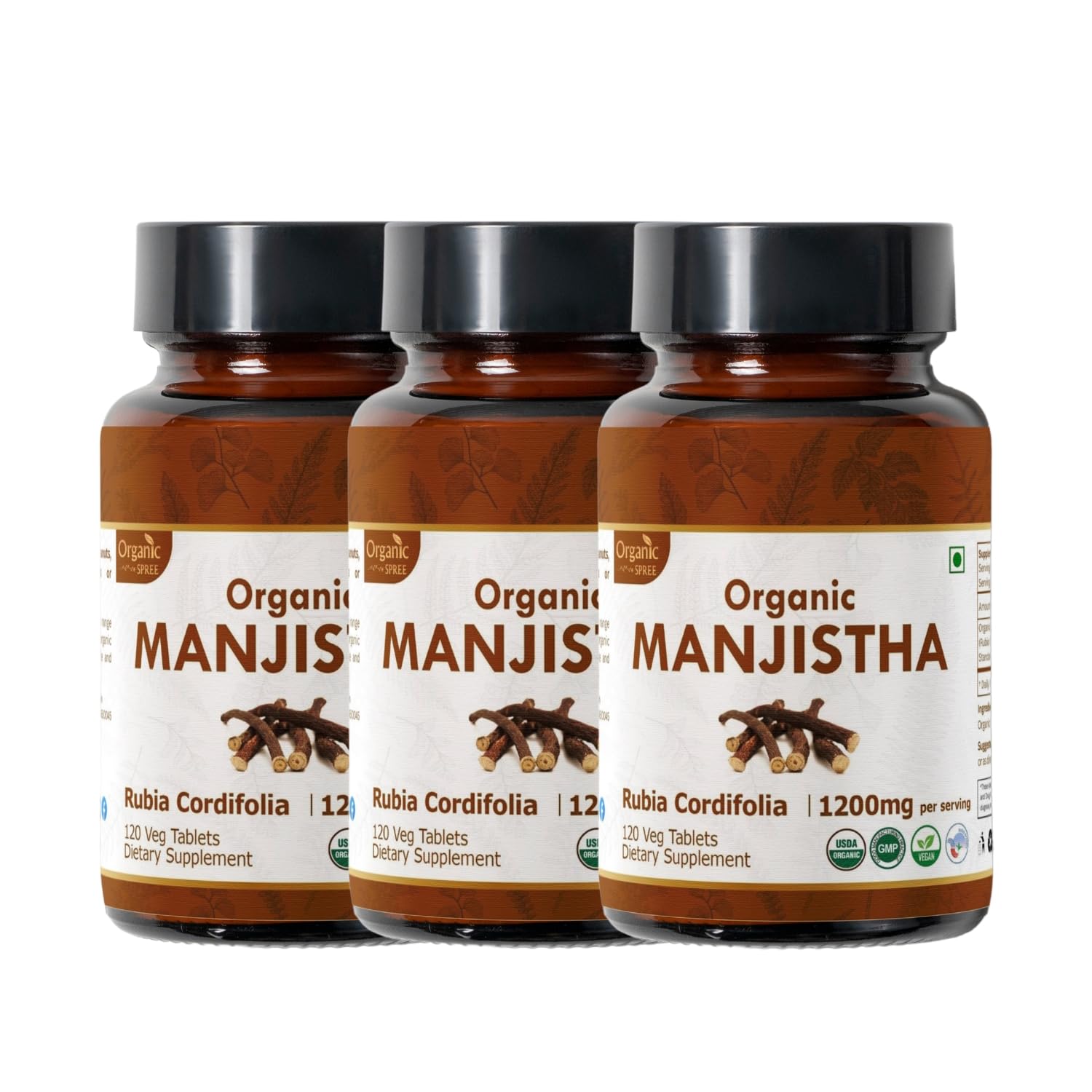 Organic Spree Manjistha 120 tablets bottle front label