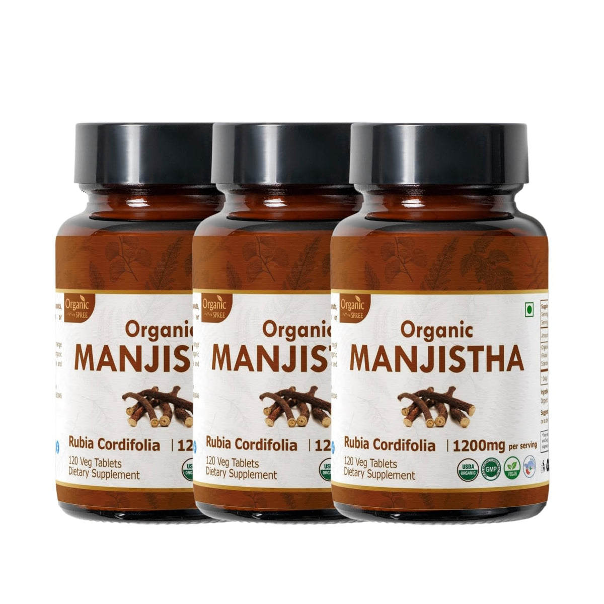Organic Spree Manjistha 120 tablets bottle front label
