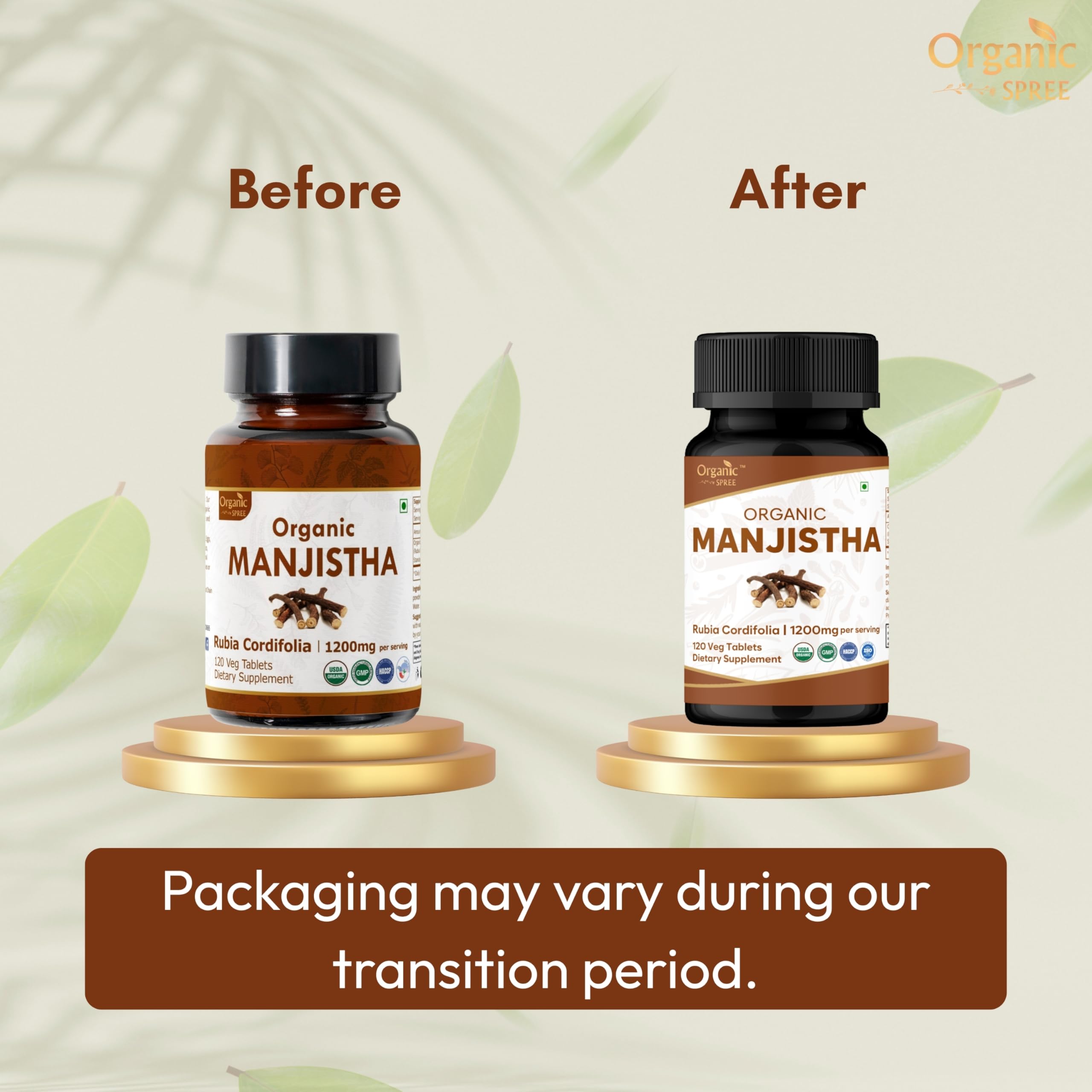 Close-up of Organic Spree Manjistha 120 tablets packaging