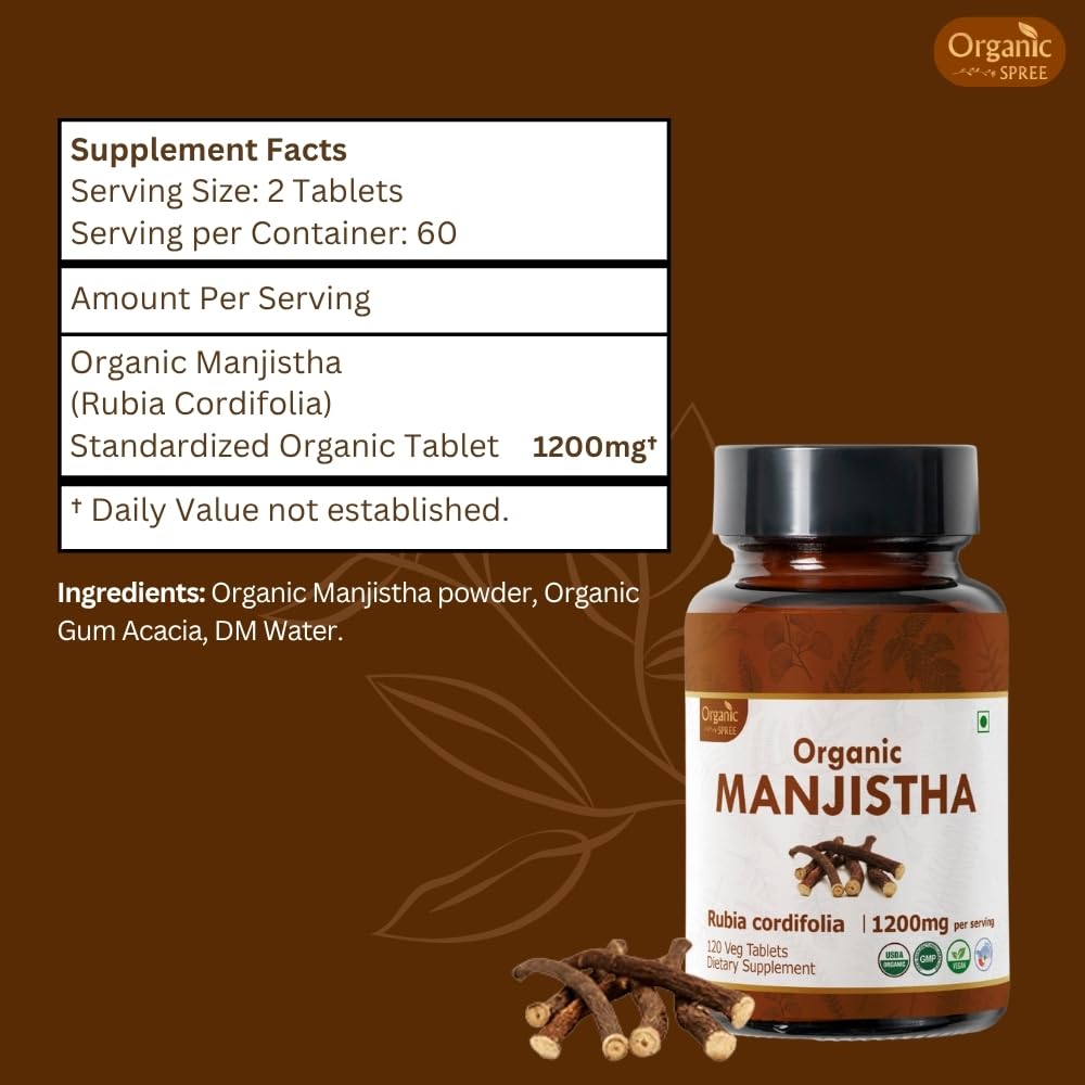 Vegan and organic-certified Manjistha dietary supplement