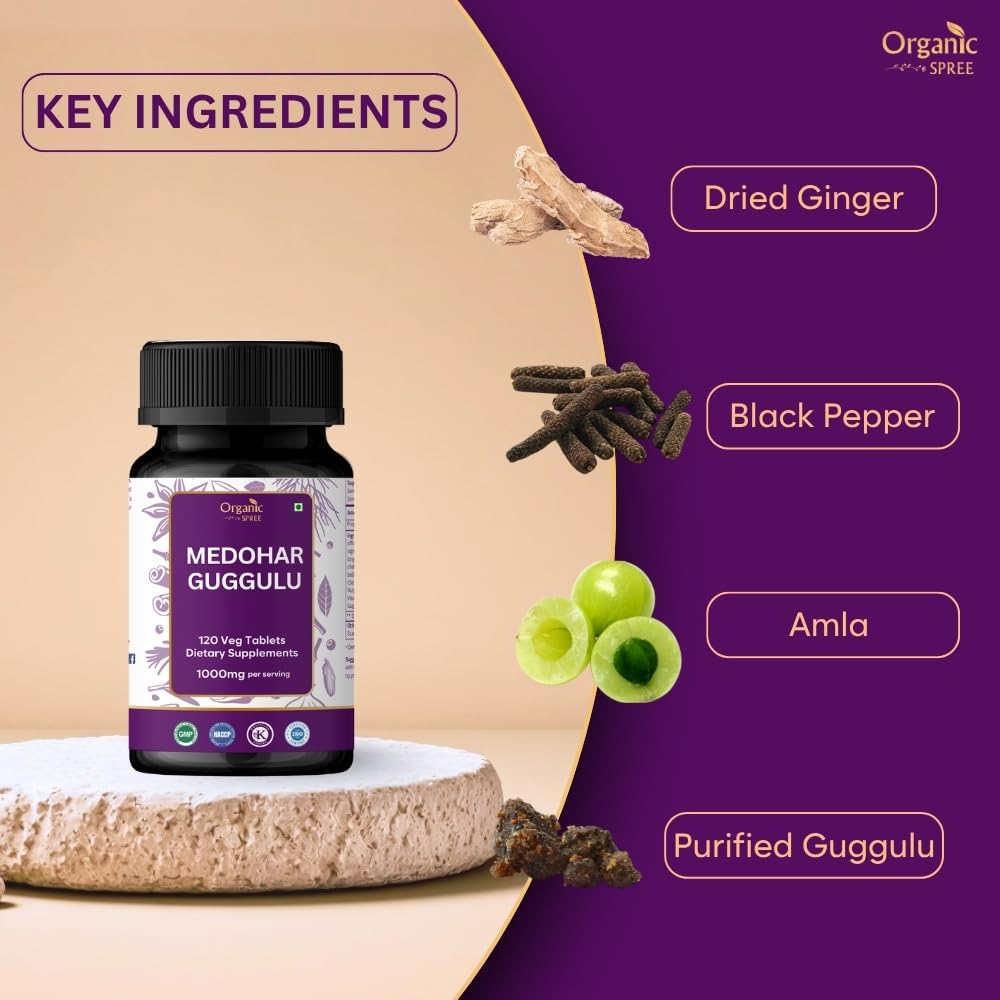 Organic Spree Medohar Guggulu 120 Tablets packaging and bottle