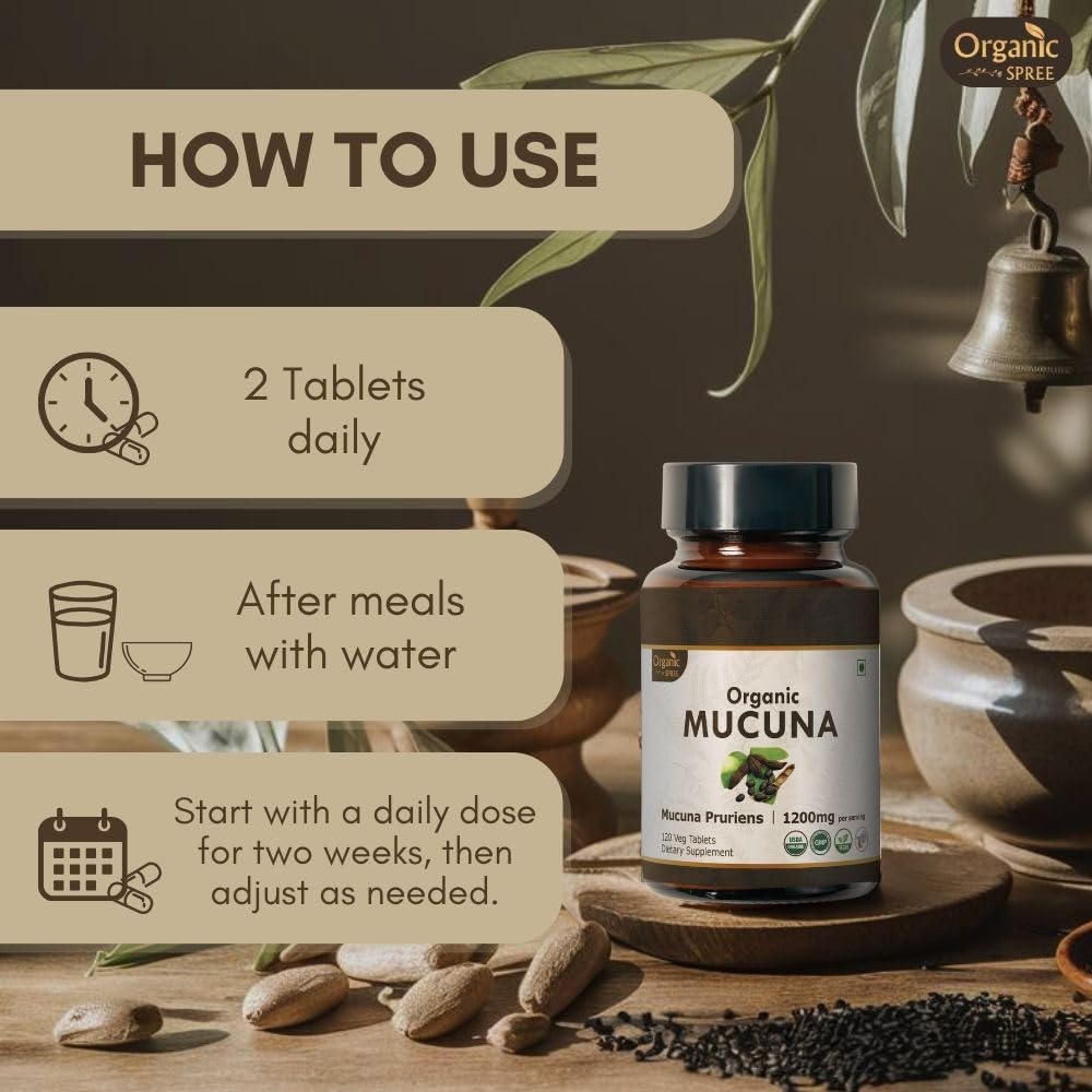 Organic Spree Mucuna bottle with tablets spill
