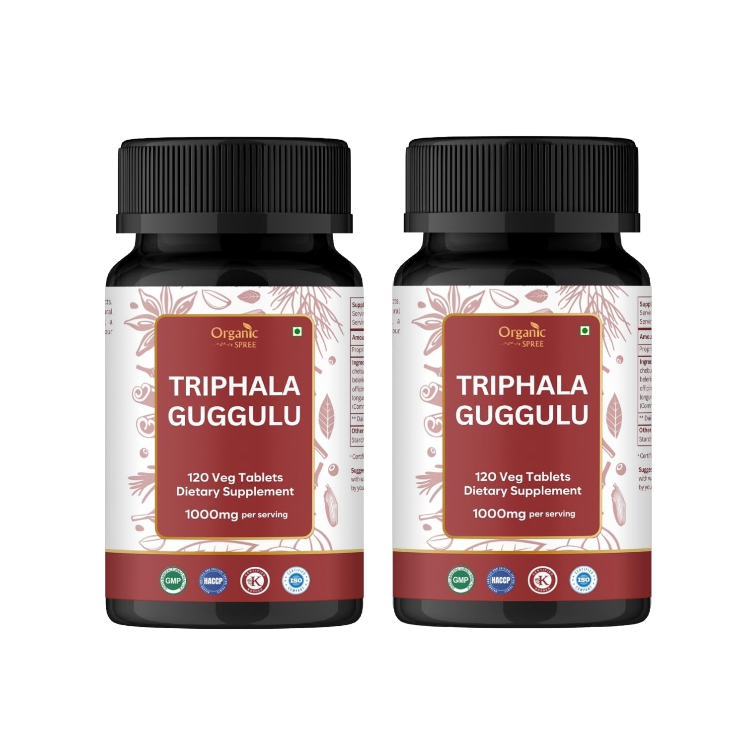 Front of Organic Spree Triphala Guggulu bottle with label