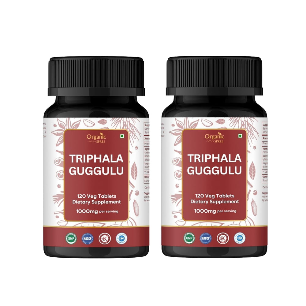 Front of Organic Spree Triphala Guggulu bottle with label