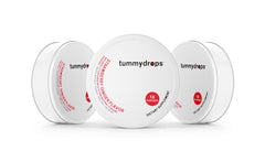 Front view of Organic Fresh Strawberry Ginger Tummydrops Pack of 3 Tins