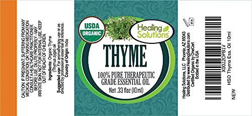 Steam-extracted organic thyme oil with GC-MS testing label