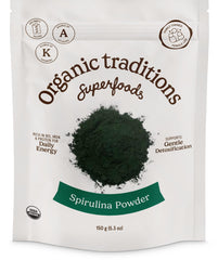 Organic Traditions spirulina powder bag label close-up