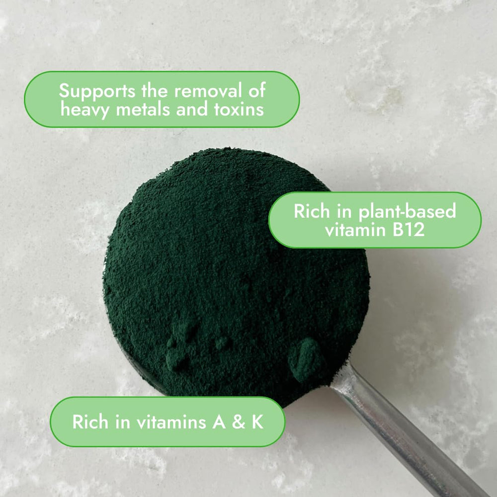 Spirulina powder packaging with Organic Traditions branding