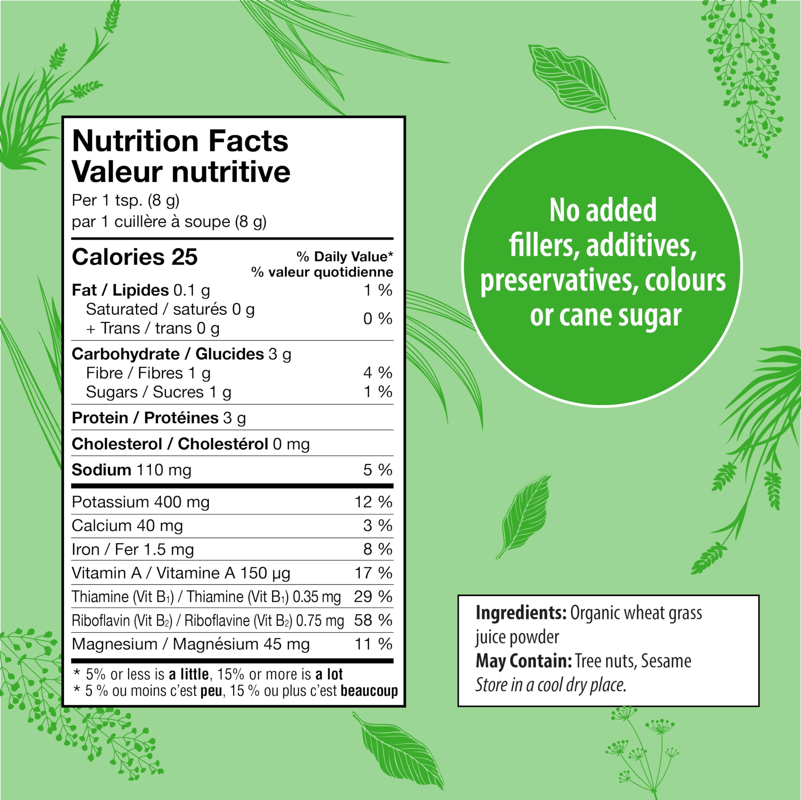 Nutrition highlights of Organic Traditions Wheat Grass Powder