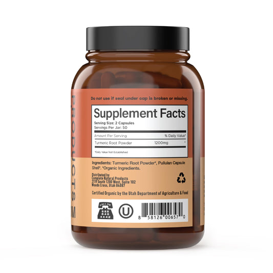 Rear view of Organic Turmeric Capsules Pack 2 bottle