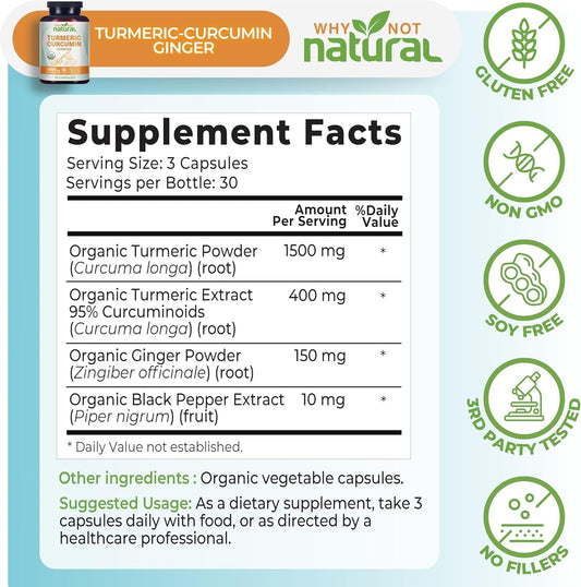 Close-up of Organic Turmeric Curcumin capsules with ginger and black pepper