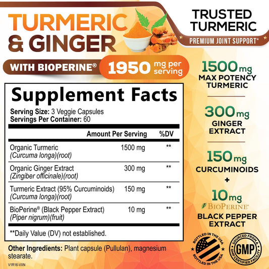 Organic turmeric root with ginger for turmeric supplement