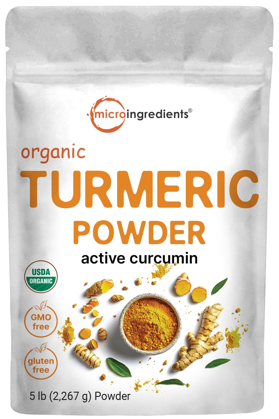 Organic Turmeric Powder 5 lb container front view