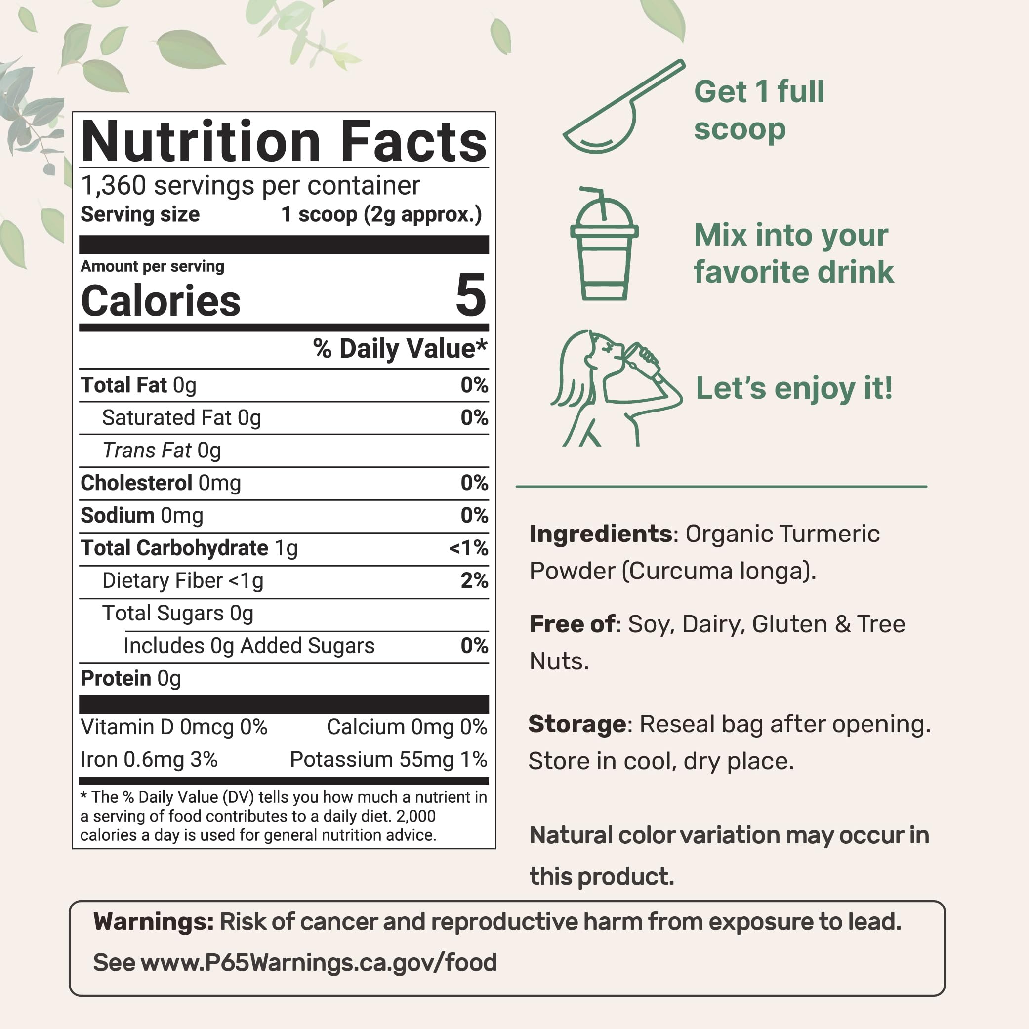 Organic Turmeric Powder 5 lb packaging label close-up