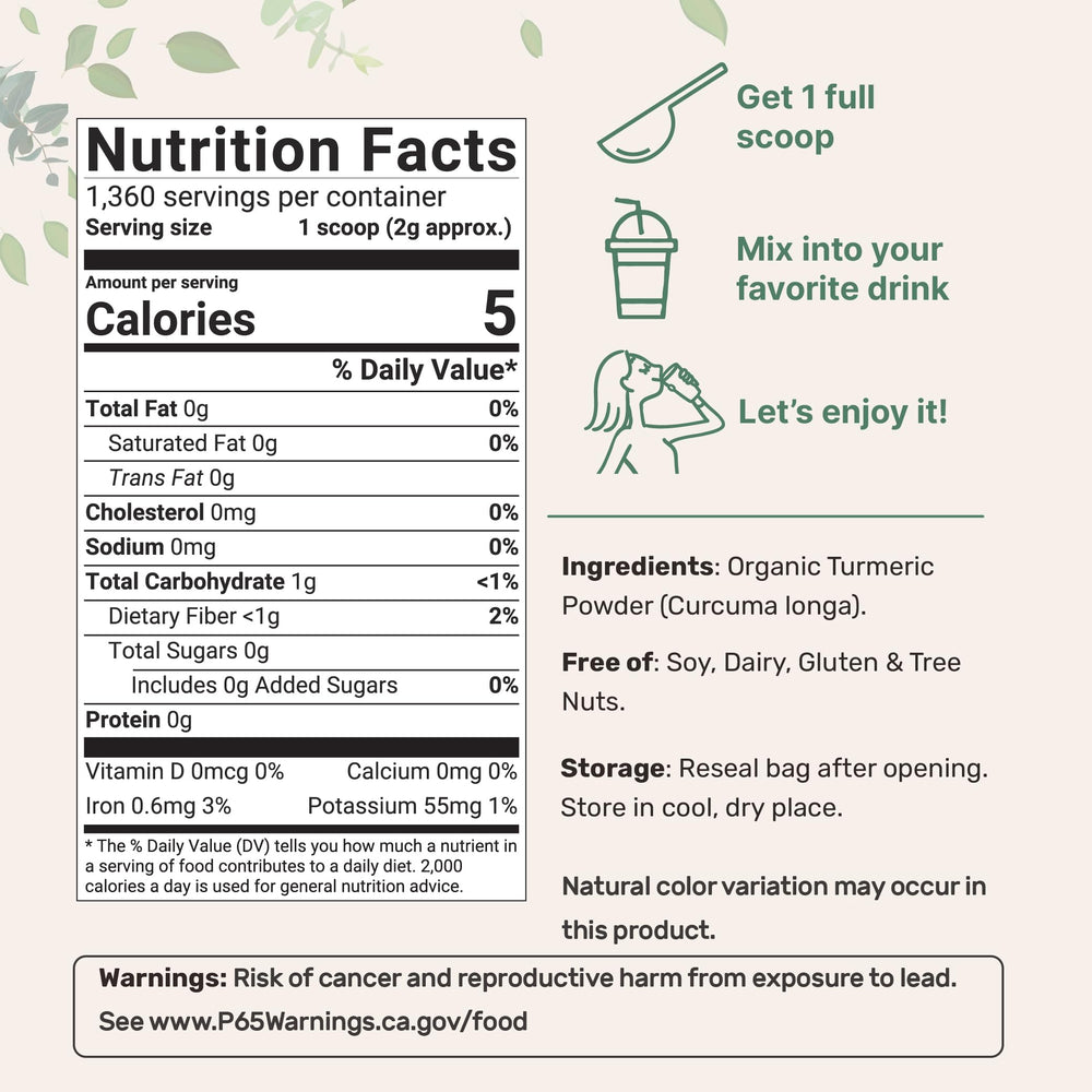 Organic Turmeric Powder 5 lb packaging label close-up