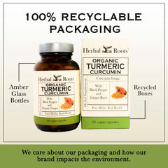 Organic turmeric powder visual with capsules