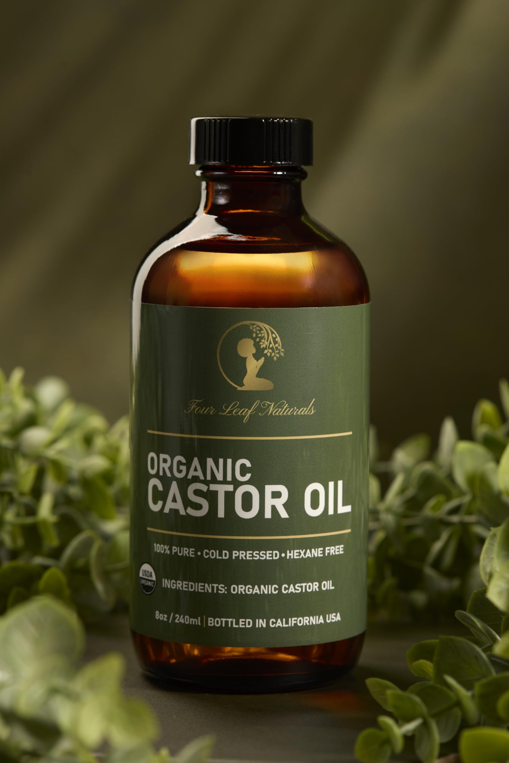 USDA Organic certification label on castor oil bottle
