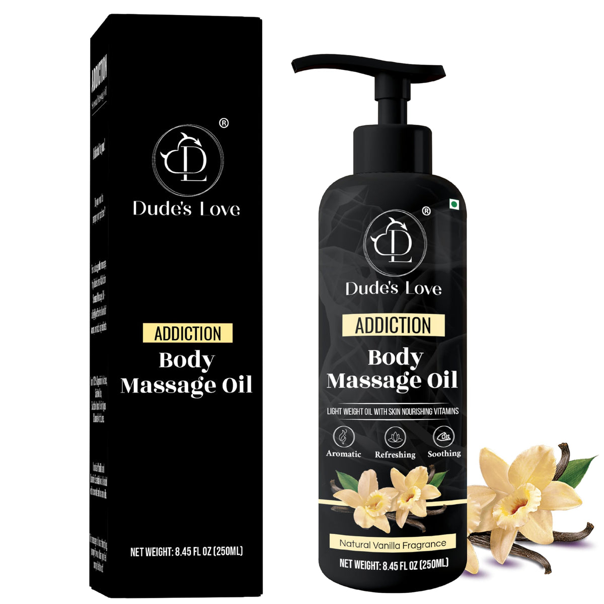 Organic Vanilla Jasmine Massage Oil bottle showing 8.45 oz