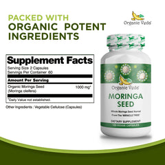 Close-up of Organic Veda Moringa seed capsules