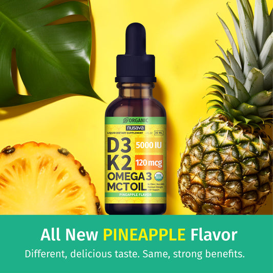 Close-up of dropper dispensing Vitamin D3 K2 liquid