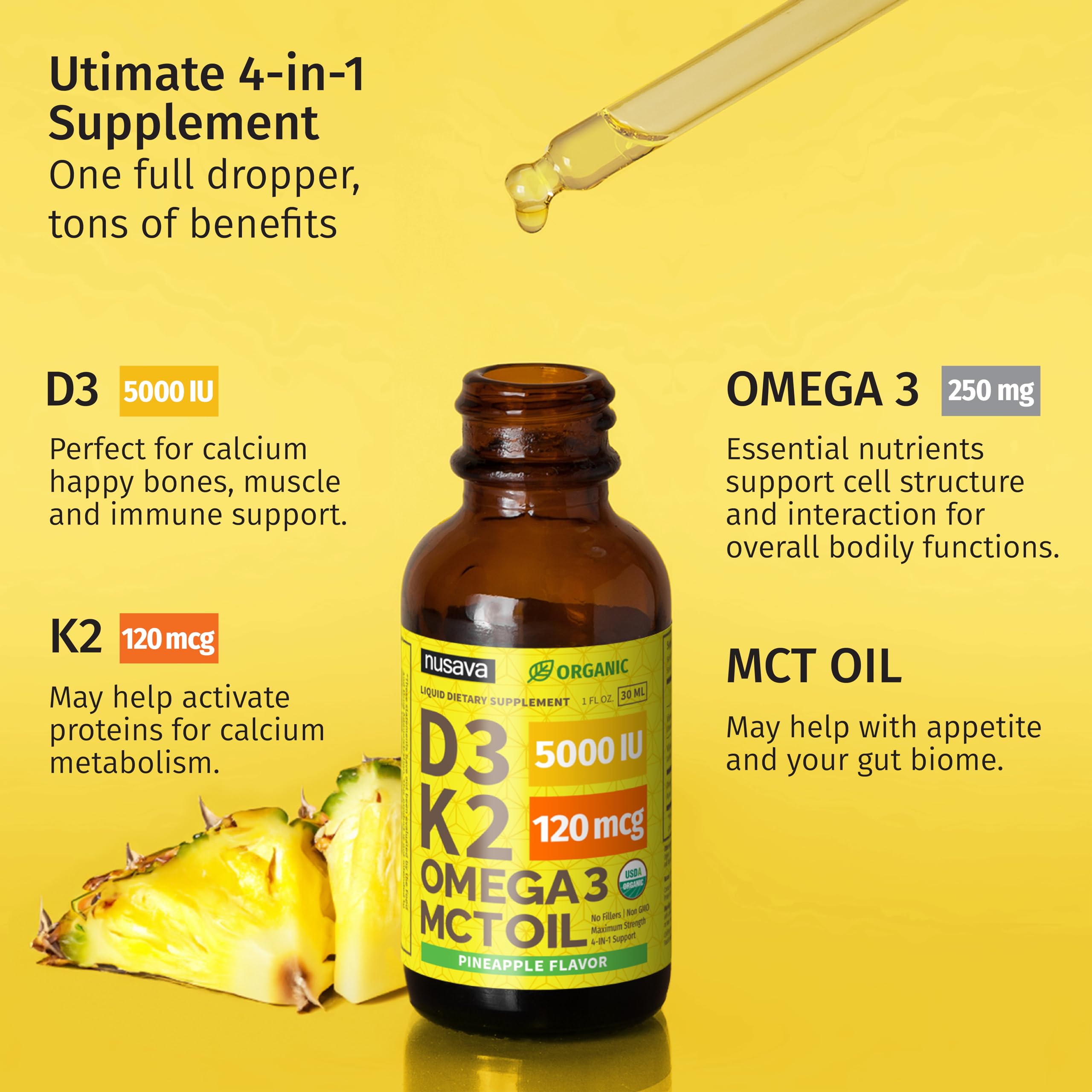 Packaging highlighting no fillers, Non-GMO, USA-made