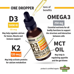 4oz bottle of organic vitamin D3 K2 liquid with vanilla flavor