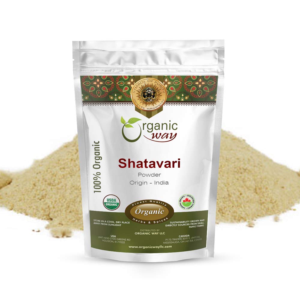Front view of Organic Way Shatavari Powder packaging