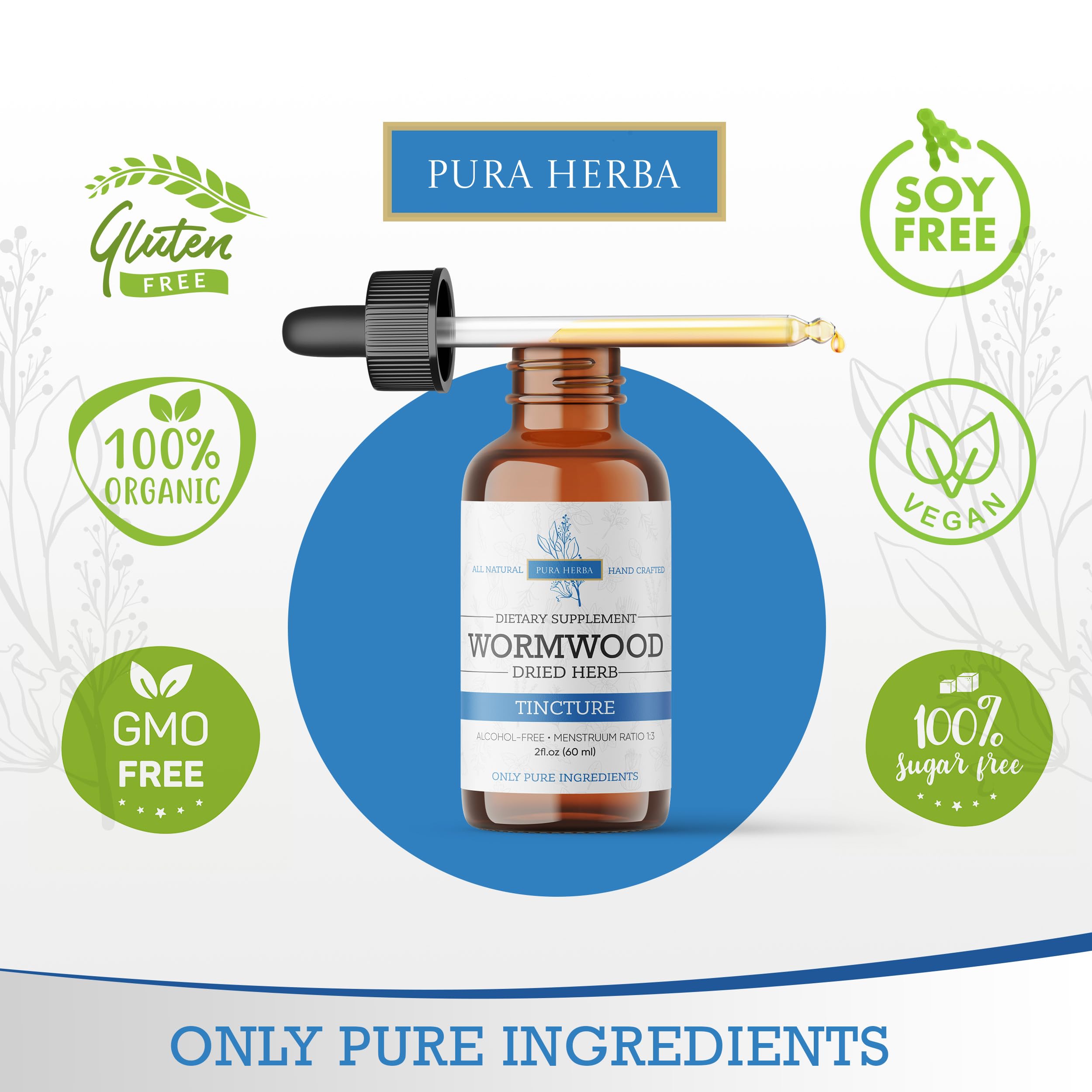 Organic wormwood herb with tincture ingredients