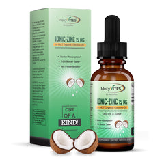 Bottle of organic zinc liquid supplement in coconut oil