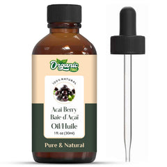Organic Zing Acai Berry Oil bottle for skincare and massage, rich in nourishing emollients.