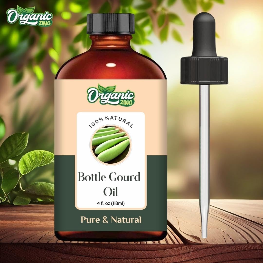 Organic Zing Bottle Gourd Oil close-up pale golden color ideal for face care.