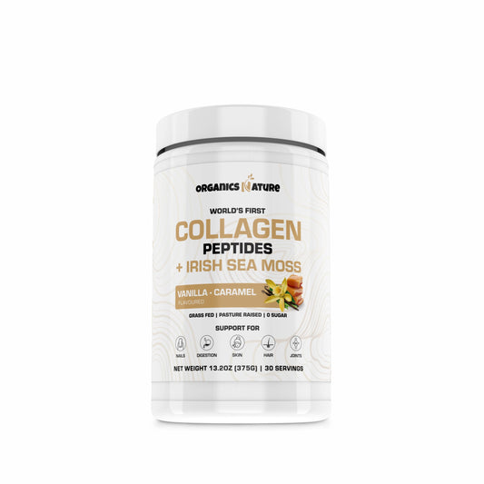 Front packaging of Organics Nature Vanilla Caramel Collagen 380g