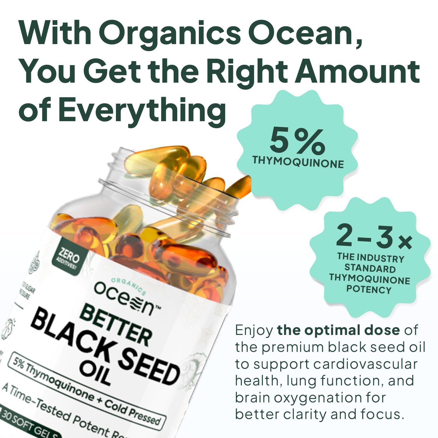 Cold-pressed Nigella sativa seeds with 5% thymoquinone label