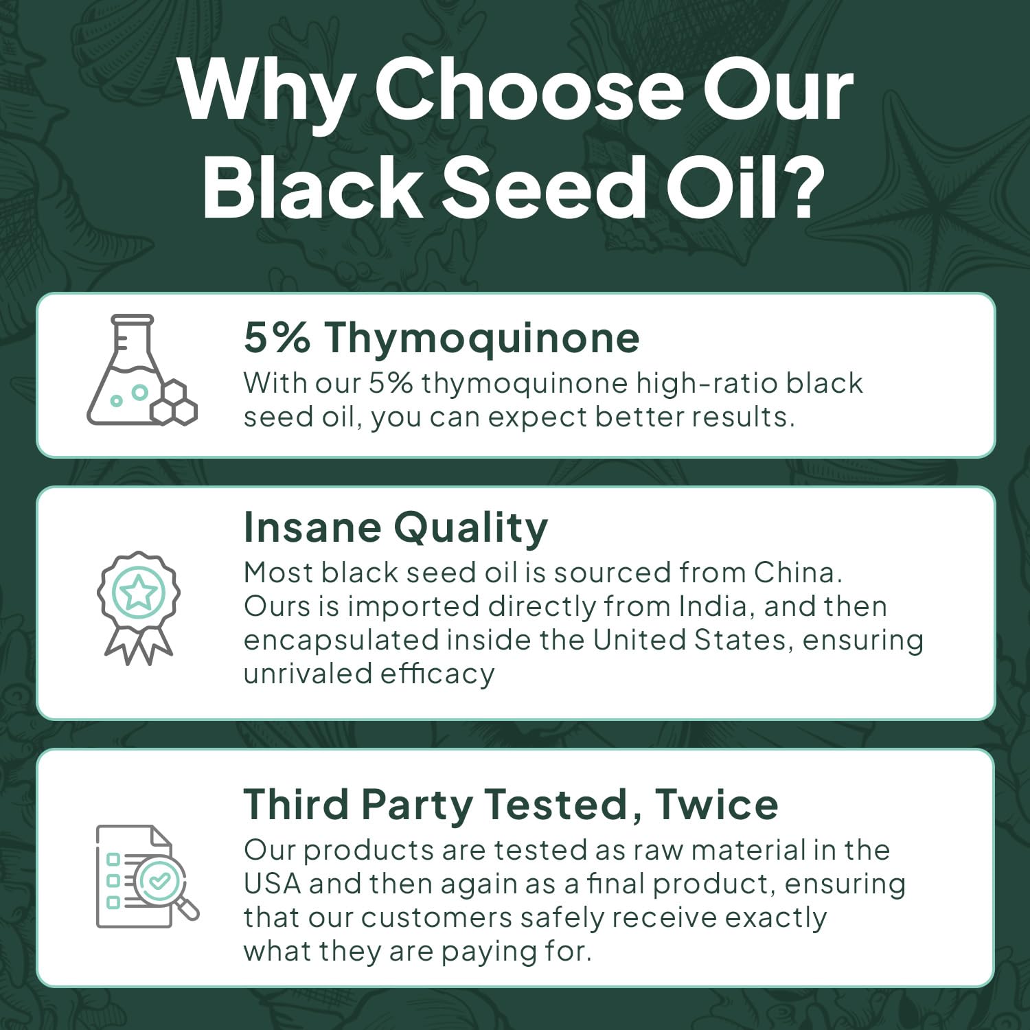 Ingredients and purity seal on Organics Ocean packaging