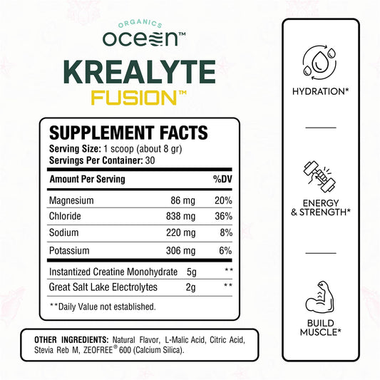 Krealyte Fusion ingredients: creatine monohydrate and electrolytes.