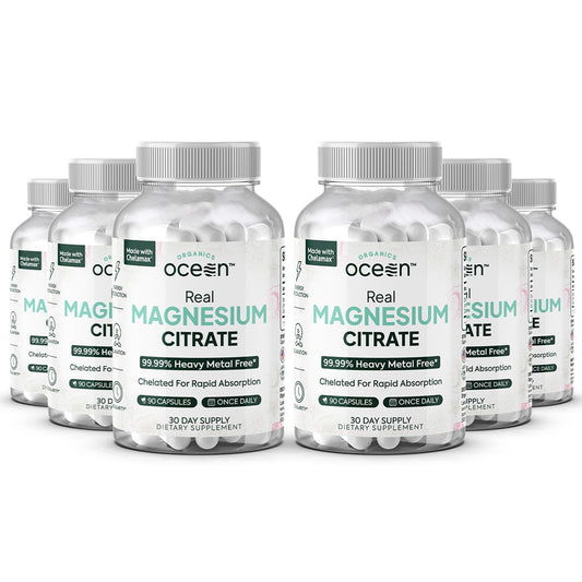 Organics Ocean Magnesium Citrate bottle with six-pack bulk packaging