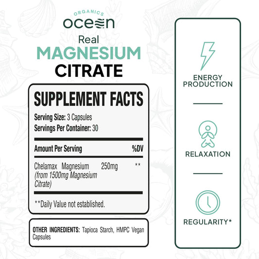 Close-up of Organics Ocean Real Magnesium Citrate capsules