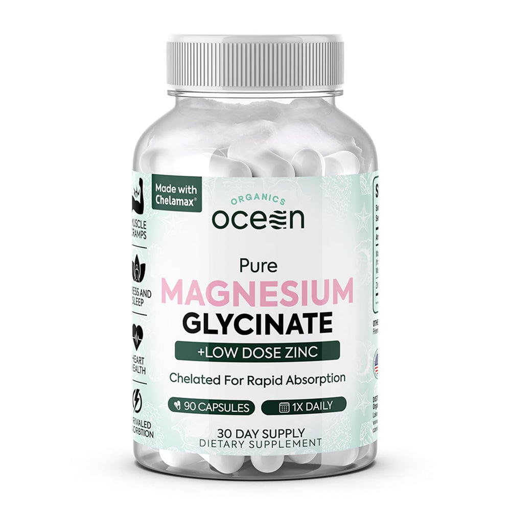 Organics Ocean Magnesium Glycinate with Zinc bottle and 90 capsules