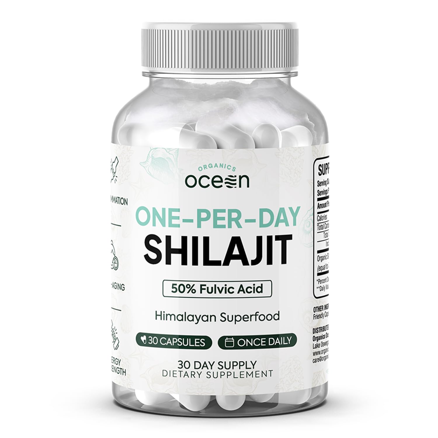 Bottle of Organics Ocean One-Per-Day Shilajit capsules