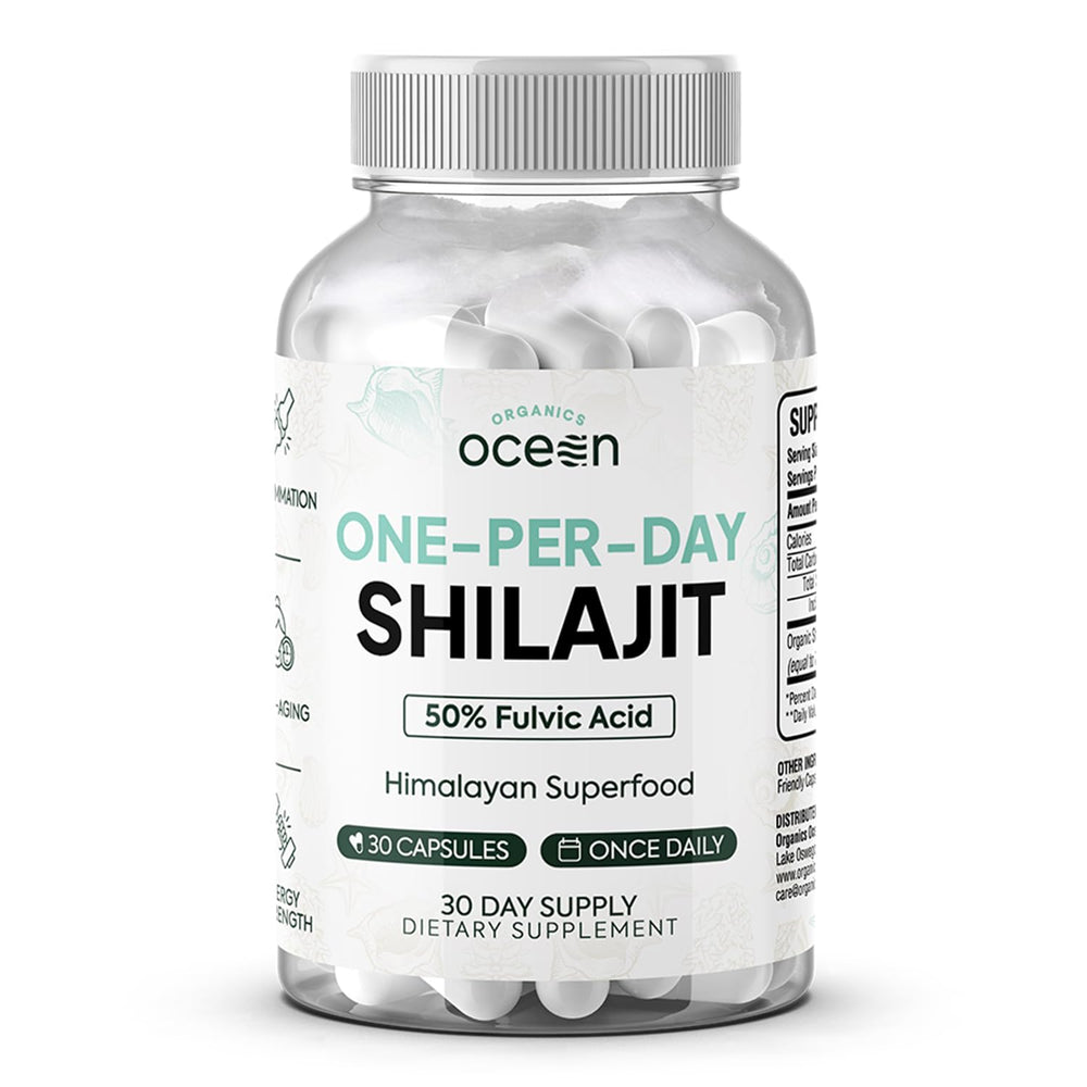 Bottle of Organics Ocean One-Per-Day Shilajit capsules