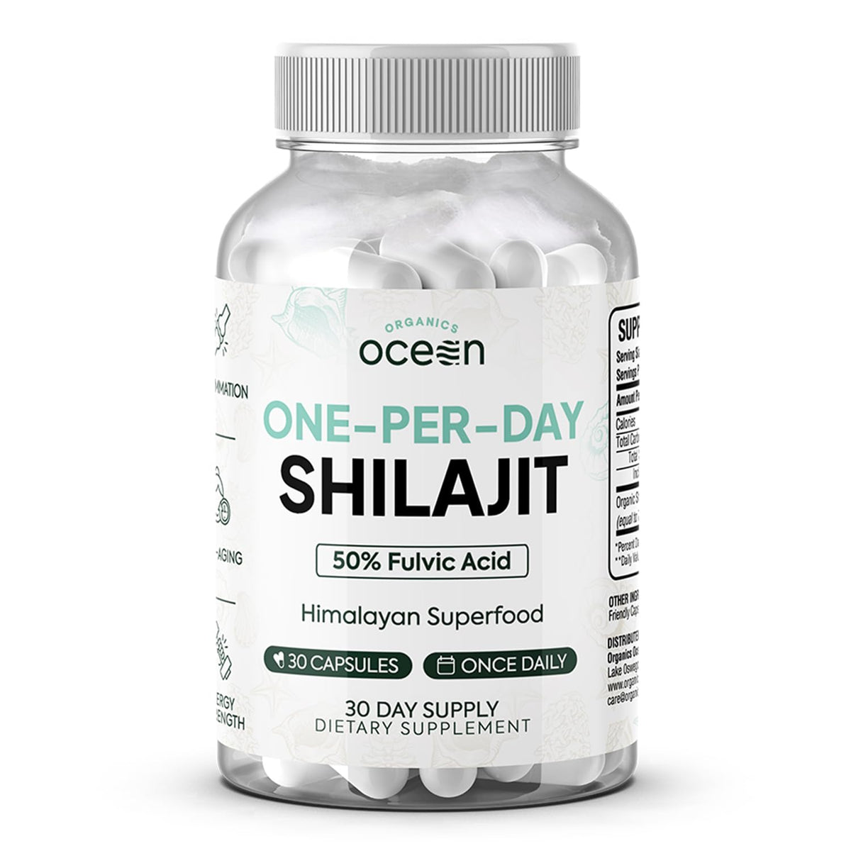 Bottle of Organics Ocean One-Per-Day Shilajit capsules