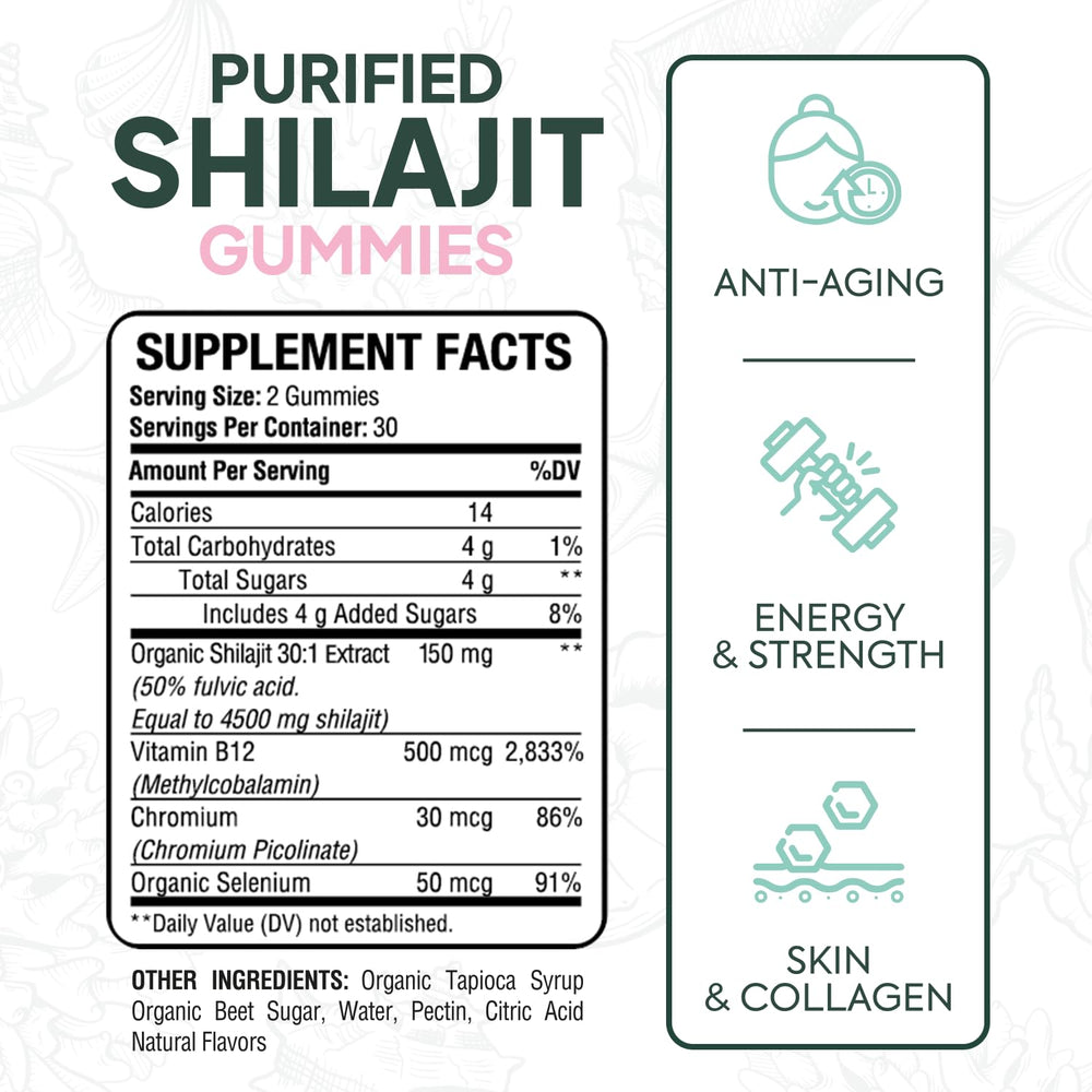 Close-up of Organics Ocean Shilajit Gummies bottle label