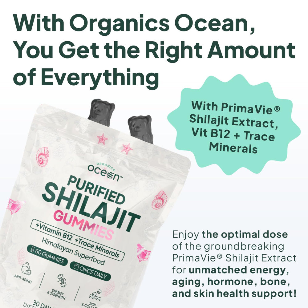 Ingredients and supplement facts for Organics Ocean Shilajit Gummies