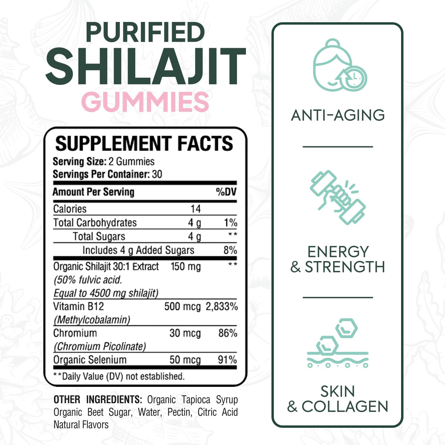 Product label for Organics Ocean Shilajit Gummies